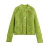Women's Solid Color Coarse Needle Pocket Button Knit Cardigan Long Sleeved Sweater Jacket
