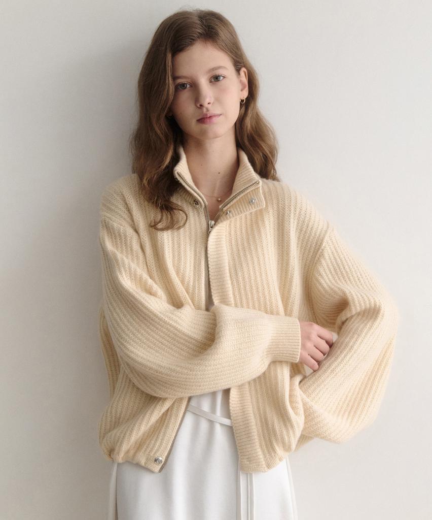 Lenav Esy Cashmere Half Knit Zip Up (Butter)