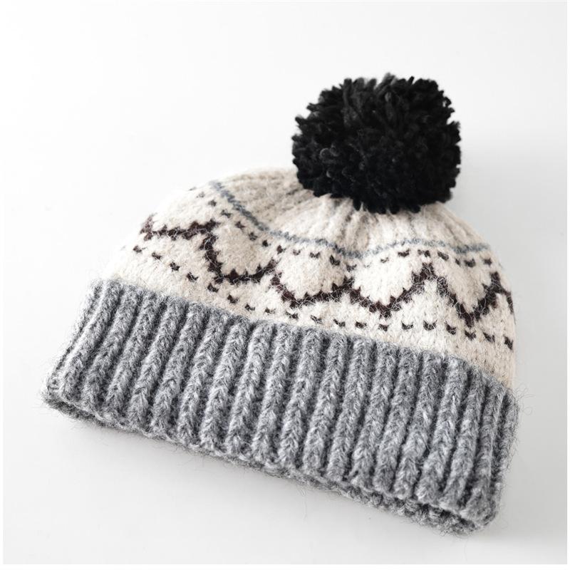 Women S Vintage Jacquard Knit Hat With Pom Pom Warm Ear Protection Cute Versatile