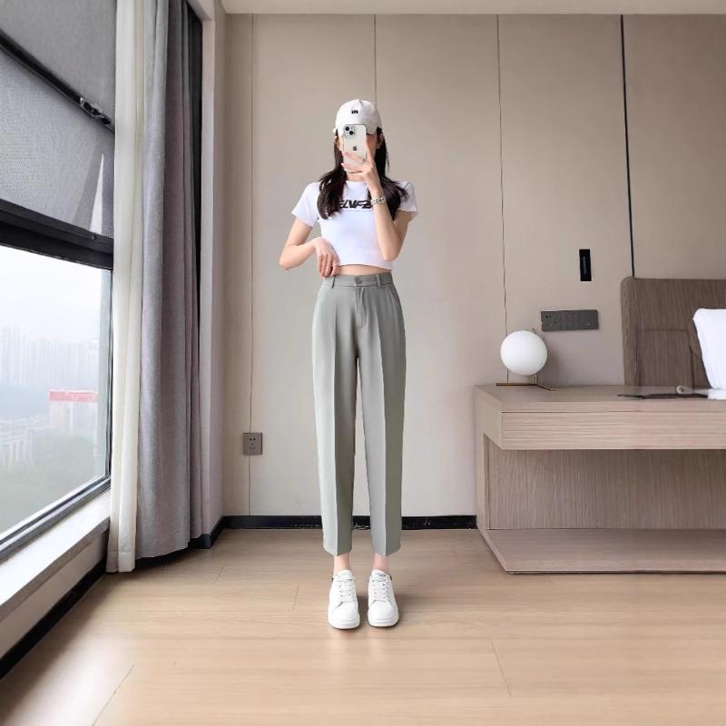 Gray Suit Pants Women's Spring and Autumn Fleece Thickened Large Size Small Thin Professional Straight Pants Pants Pipe Pants