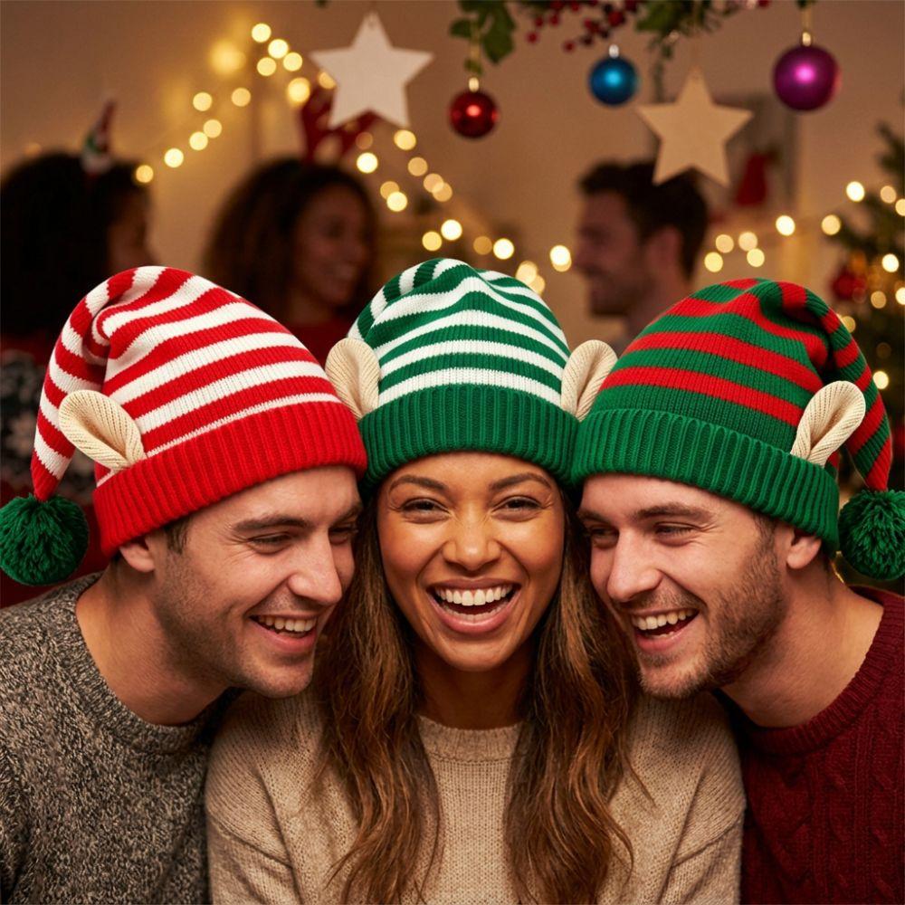 With Elf Ear Xmas Knitted Beanie Soft Warm Christmas Pointed Hat Party Elf Costume Hat Christmas
