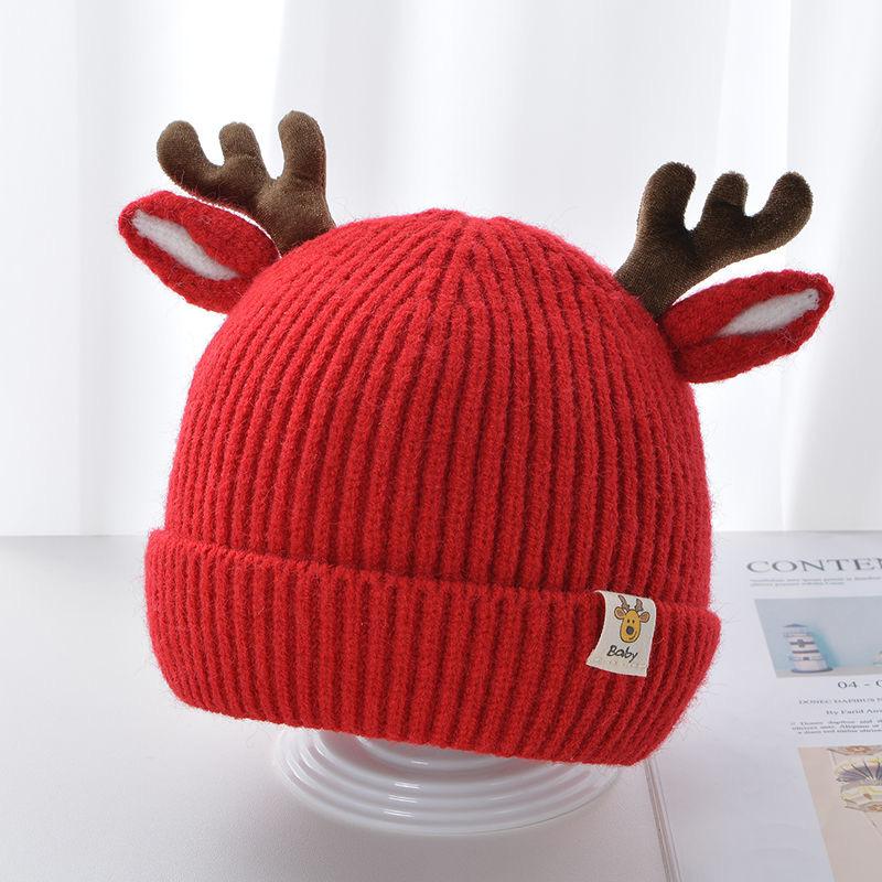 Kids Christmas Cap Cute Elk Ear Baby Beanies Cartoon Antlers Toddler Crochet Bonnet 1-4year Children Winter Warm Woolen Knit Hat