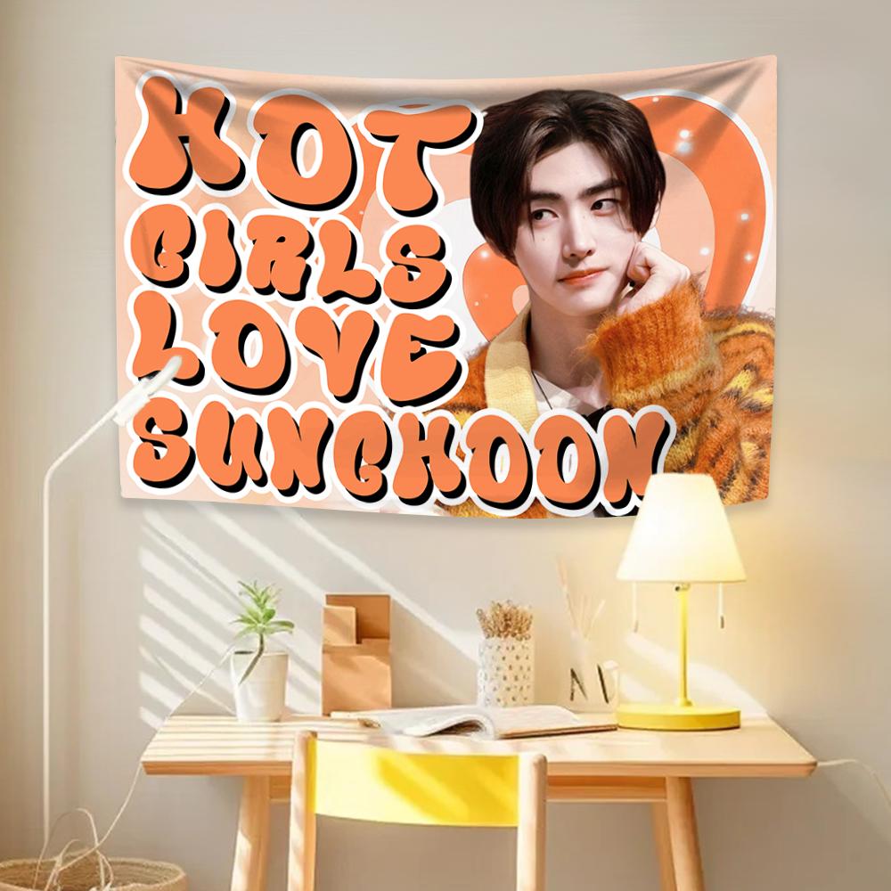 Sunghoon MultiSize Idol Tapestry Kpop Flag for Home Room Background Concert Banner Birthday Party Gift High Quality Flat Print