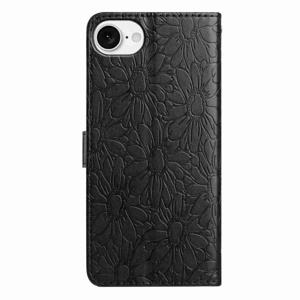 For iPhone 16e Leather Case Daisy Imprint Wallet Stand Phone Protective Cover