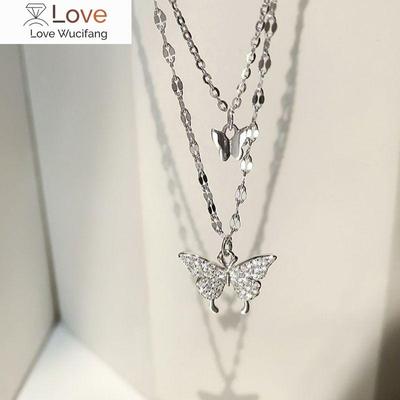 Moda Diamante Lucido Doppio Strato Collana Farfalla Catena Clavicola Ciondolo Collana Gioielli Matrimonio da Donna Regali Ingrosso