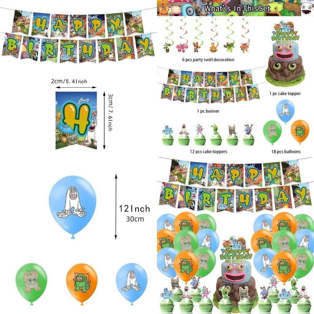 Singing Monster My Theme Birthday Banner Balloon Party Supplies Set Decorations