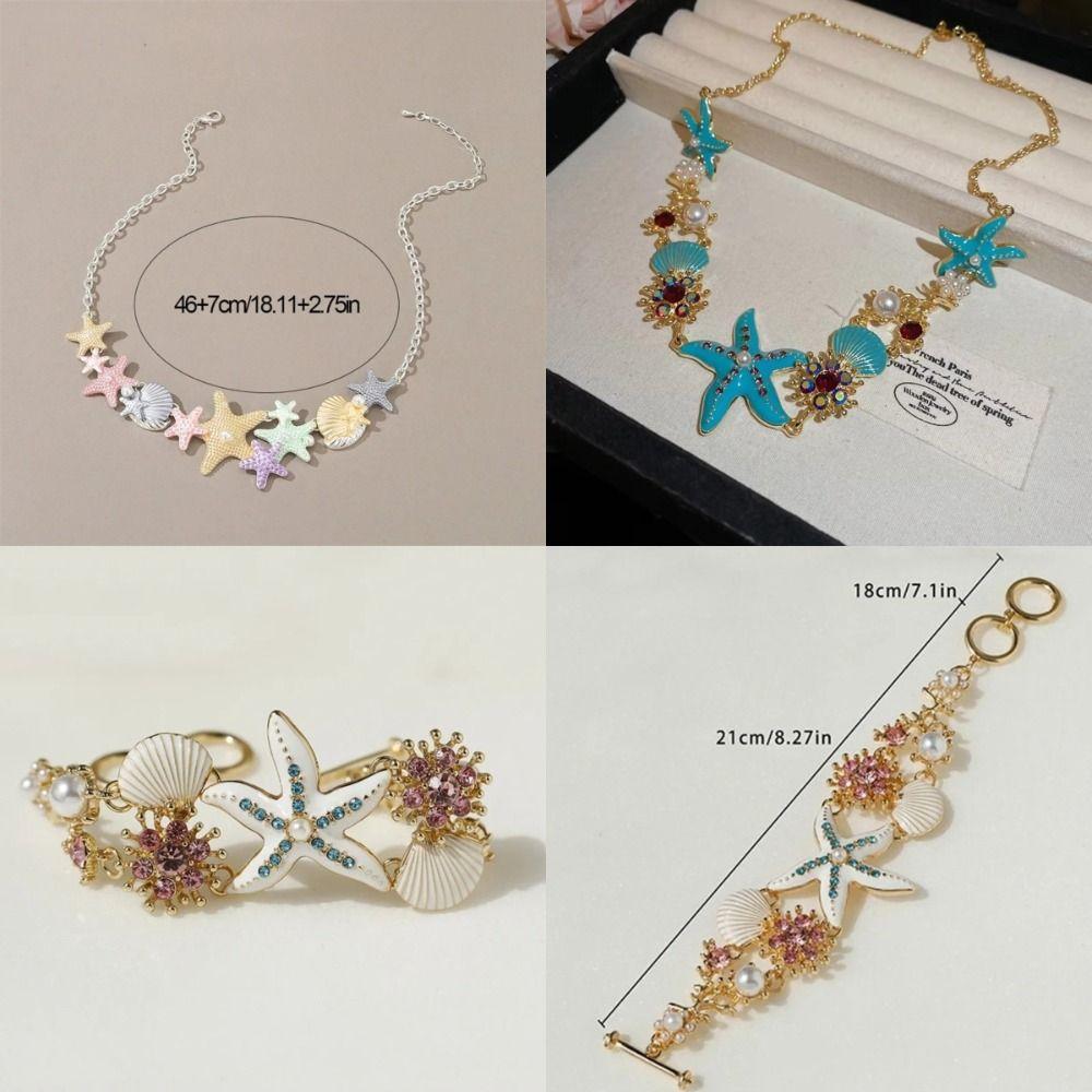 New Starfish Shell Pendant Chain Necklace Shining Retro Temperament Boho Choker Jewelry Bead Pearl Necklace Female Fashion