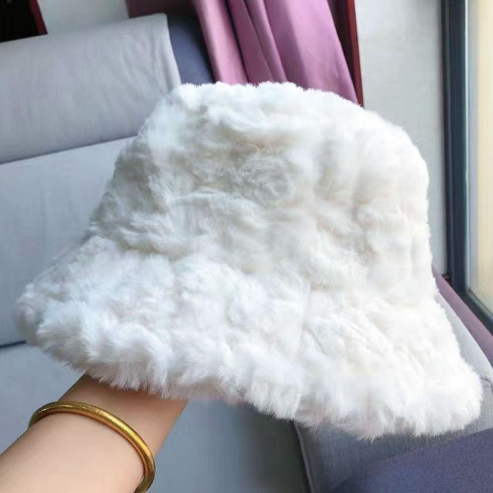 Umělá kožešina Plyšová čepice Bucket Klobouk Furry Panama čepice Outdoor Fisherman Cap Women