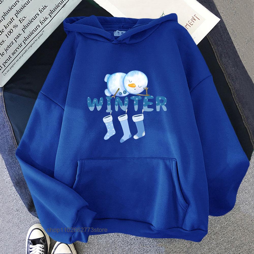 Christmas Socks Print Hoodies Blue and White Chinoiserie Sweatshirt Winter Clothes Women Cartoon Men's Long Sleeve Tops