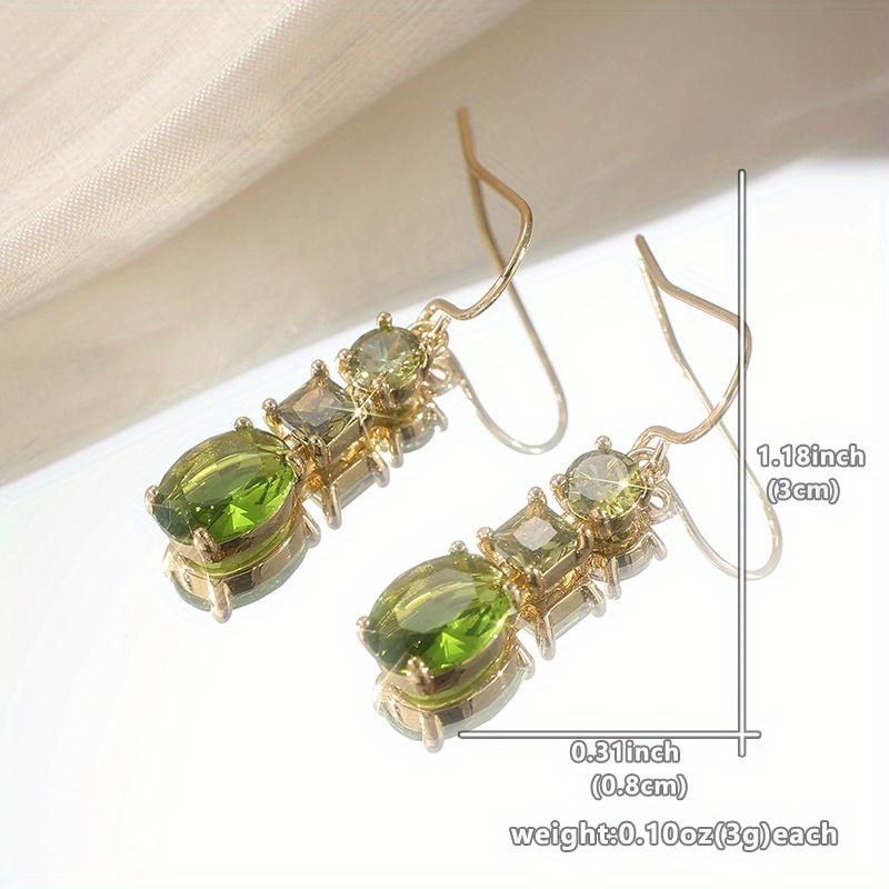 Paar Elegante Grüne Retro Geometrische Hängeohrringe mit Synthetischem Zirkonia, Vergoldet, Perfekt für Damen-Feiertagspartys
