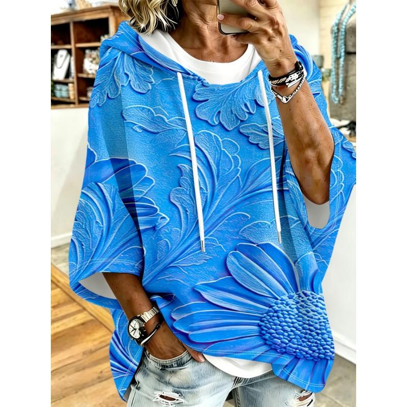 White Daisy Texture Loose Drop Sleeve Hoodie