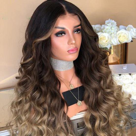 

Женский длинный вьющийся парик, градиентный коричневый волнистый термостойкий парик для вечеринки, косплей