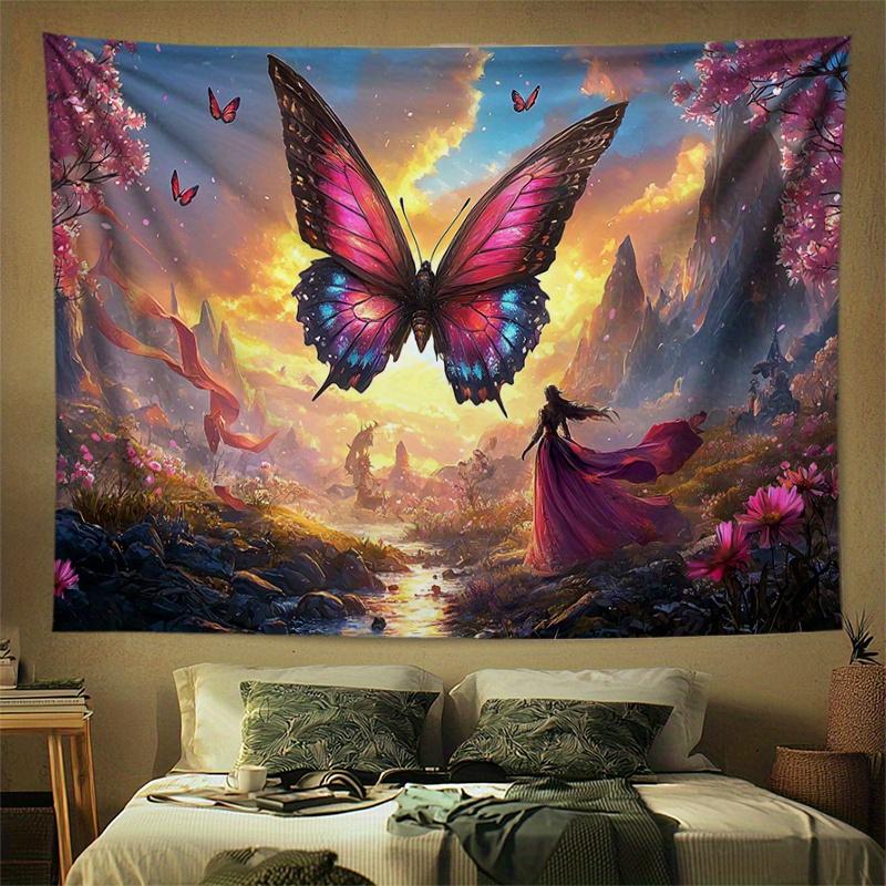 

Pink Butterflies and Cherry Blossoms Digital printing polyester wall tapestry suitable for use living rooms offices bars party 74x94cm(29x37in)