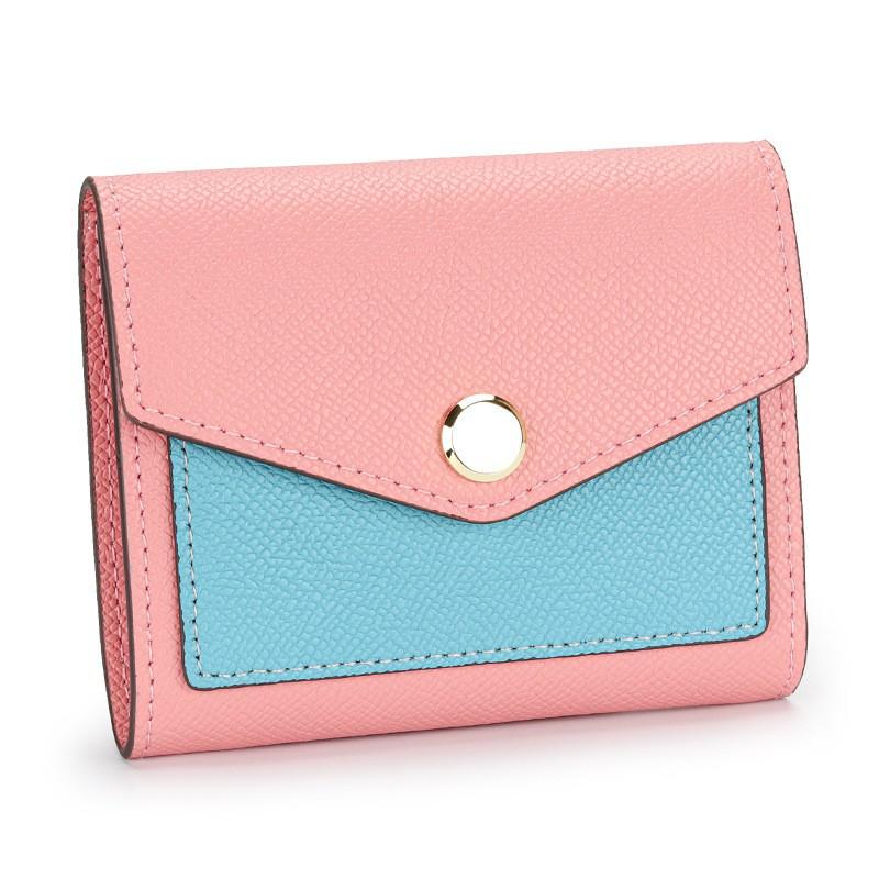 Wallet Women's Genuine Leather Short Three-fold Change Purse Fashionable Contrasting Color Multi-card Full-leather Bag