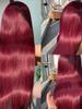 200 Density 13x4 13x6 Full Frontal Lace 99j Burgundy Preplucked Colored Straight Frontal Wig HD Transparent Lace Human Hair Wigs