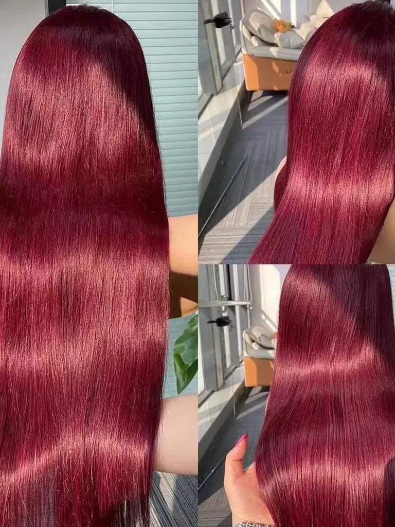 200 Density 13x4 13x6 Full Frontal Lace 99j Burgundy Preplucked Colored Straight Frontal Wig HD Transparent Lace Human Hair Wigs