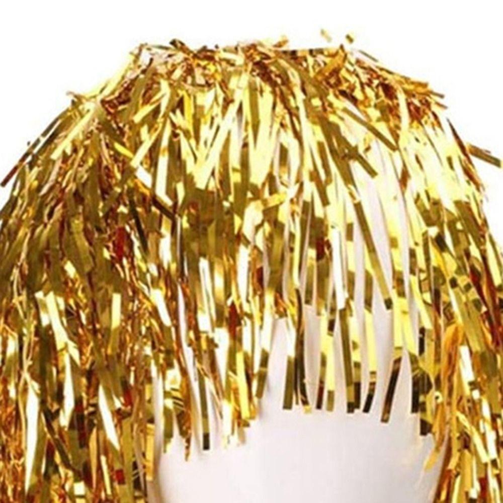 New Metal Party Wigs Hair Shiny Costume Aluminum Foil Cosplay Dance Hairpiece Plastic Decor Wigs Hair
