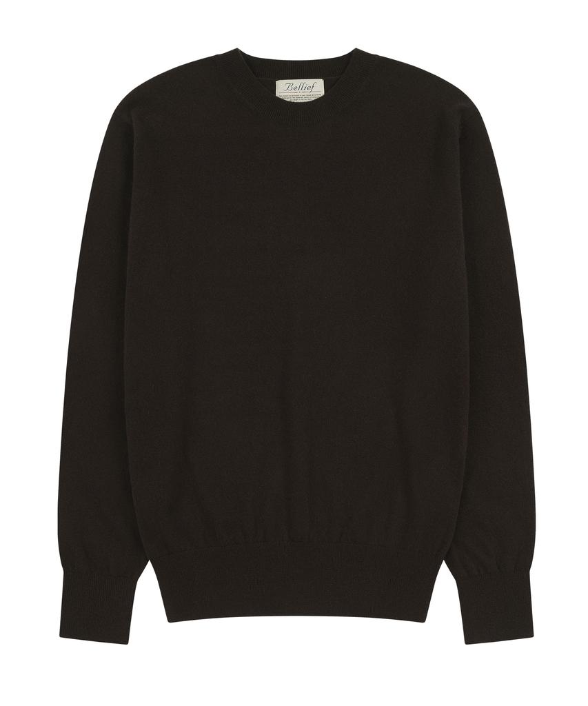BELLIEF Essential Merino Wool Fine Crewneck Knit (Brown)