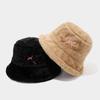 Women S Bow Embroidered Plush Bucket Hat Winter Outdoor Fashion Sun Hat