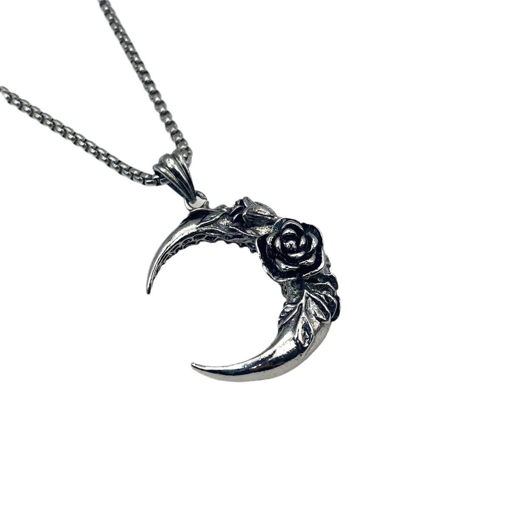 Dark Moon Rose Necklace Punk Hip Hop Moon Alloy Pendant Collarbone Chain Couple Necklace Tide