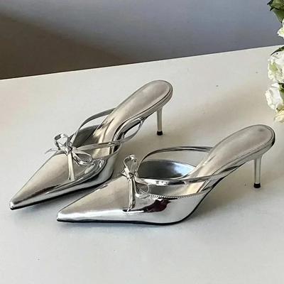 Fashion Elegant Thin High Heel Slide Sandals Women Fashion Butterfly-knot Pointed Toe Women Slippers Sexy Party Dress Shoes Luxury Heels