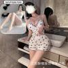 Crispy Cherry Floral Can Be Worn Outside, Sexy Suit, Free Suspender V-neck Plus Chest Pad Pajamas, Comfortable Home