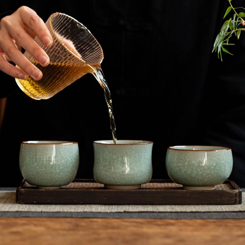 Ceramic ice flower master cup Kung Fu teacup tea bowl opening can raise Ru kiln large tea cup tea cup tea set