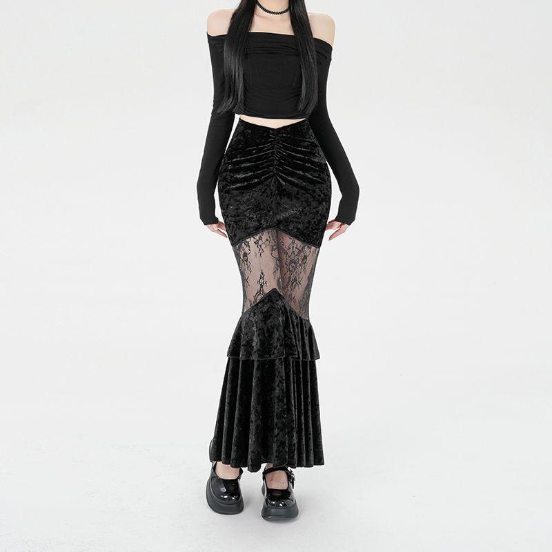 Elegant 2025 Black Velvet Mermaid Skirt for Women