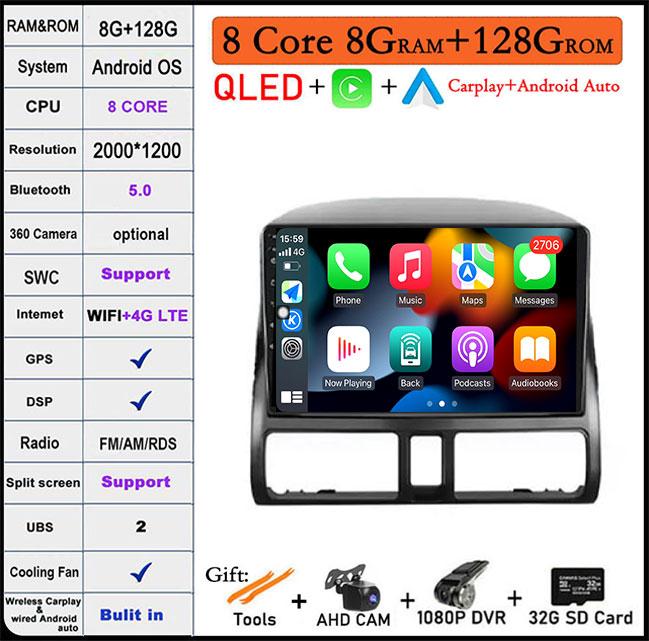 9 Lnch For Honda CR V 2 CRV 2001-2006 Android 14 Car Radio Multimedia Video Player GPS Navigation 4G Carplay Head Unit