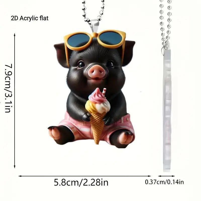 Black Creative Pig Acrylic Car Pendant For Quirky And Stylish Decor Vehicle