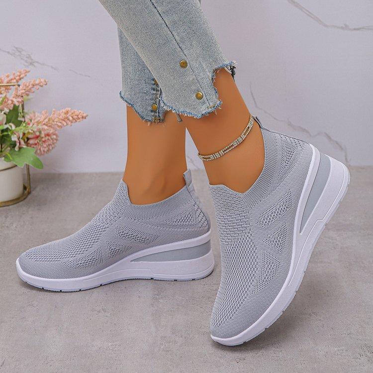 Women's Breathable Mesh Wedge Sneakers Slip-On High Heels Walking Shoes Non-Slip  for Casual Daily Wear