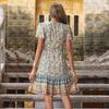 Ethnic style geometric flower print one-piece dress