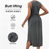 2025 Maternity Sleeveless Round Neck Solid Color Fitted Midi Dress With Pleats Office Casual Wear