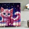 Whimsical Pink Kitty Shower Curtain: Starry Night Fantasy Decoration for Bathroom Decor Ideal Gift Idea (180x200 cm)