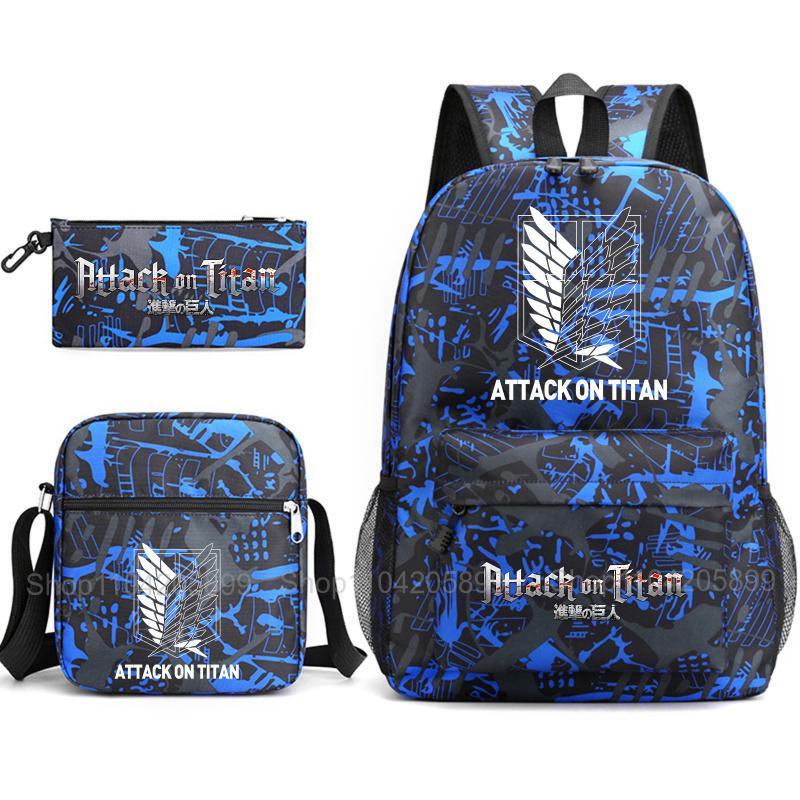 Attack on Titan Backpack, 3pcs Anime Student SchoolBag Shoulder Bag Pencil Case Boys Girls Mochilas Daily Rucksack Holiday Gift