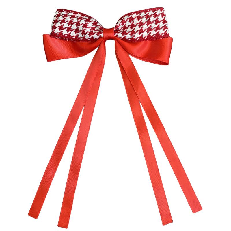 Euro-Korean Houndstooth Bow Hair Clip for Girls - Satin Ribbon Hair Accessory