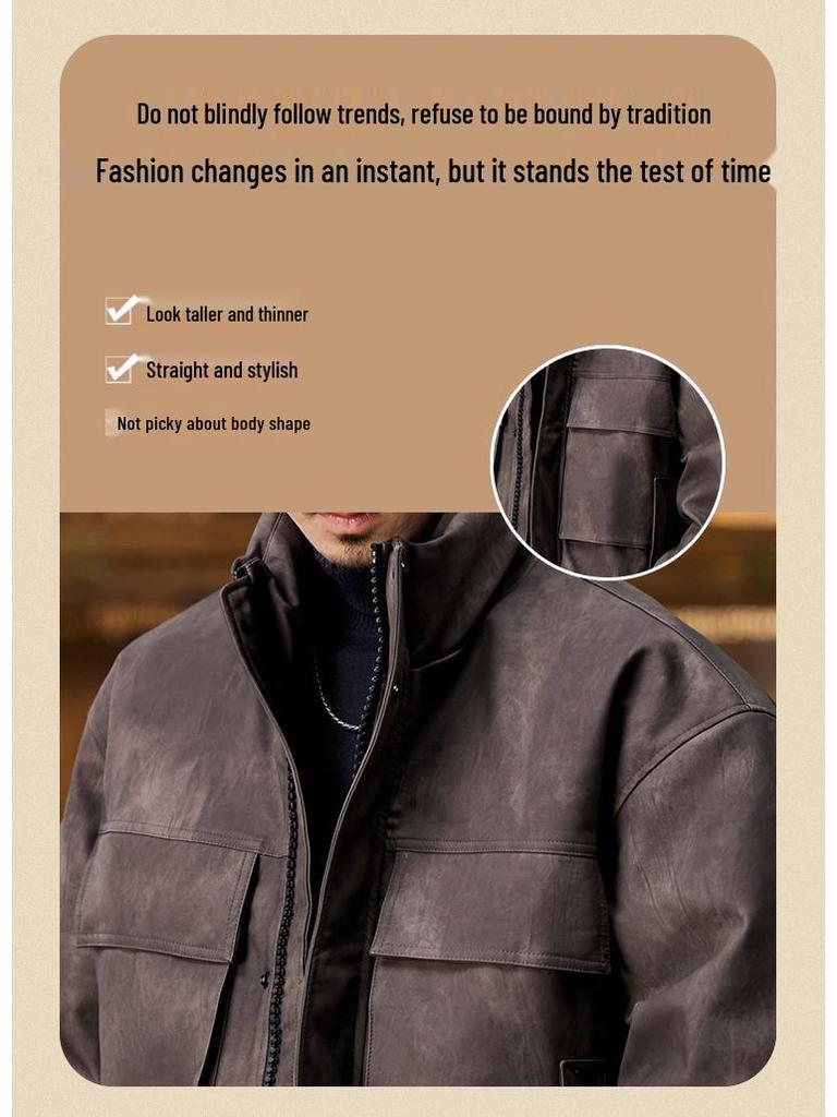 Amerikanische Workwear PU-Leder Herren Daunenjacke - Winterkollektion 2025, High-End Trendmarke.