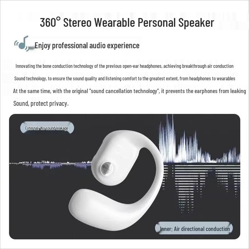 Wireless Bone Conduction Ear-hook Bluetooth Earphones: Sports Noise Cancelling, Long Battery Life, Compatible with Apple & Huawei