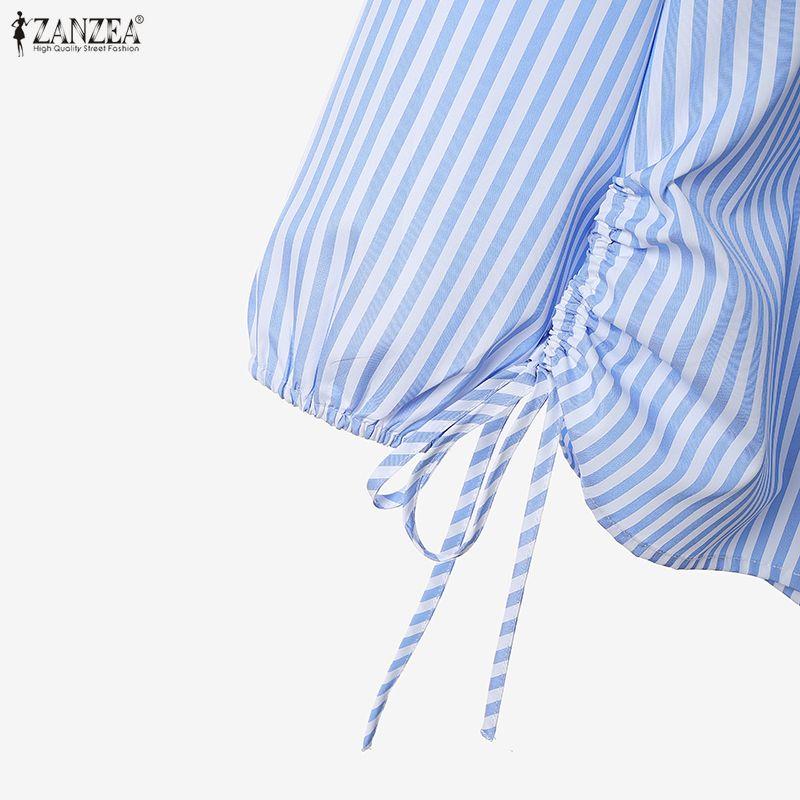ZANZEA Damen Langarmbluse und Lange Röcke Lässige Streifenprint Zweiteilige Sets