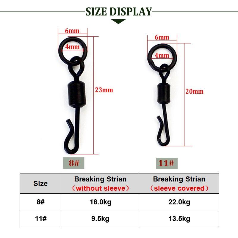 20 Stück Schnellwechsel-Flexi-Ringwirbel mit Ringhaken UK-Größe 8 und 11 Karpfenangelzubehör QC Kwik Wirbel Chod Ronnie Rig