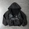 VibeStreet Stile Gotico Punk Y2k Felpa con Cappuccio Stampata Stelle Punti Ricamati con Zip Moda Uomo e Donna Harajuku Retro Manica a Pipistrello Oversize Top