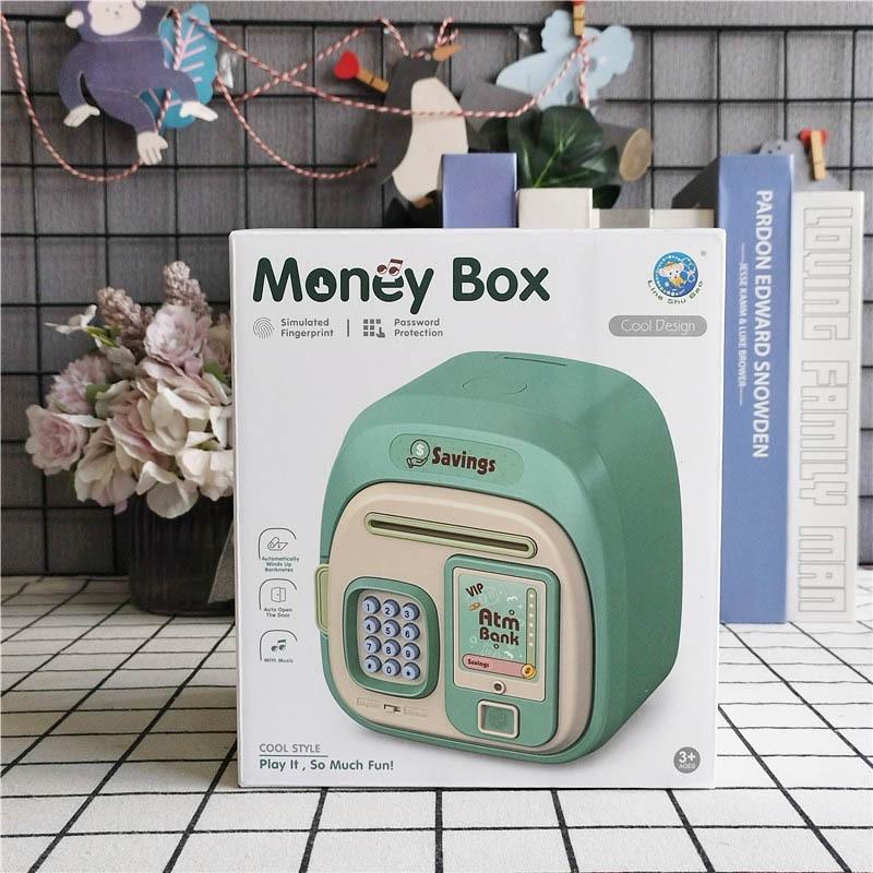 Kids' Cartoon Bear & Rabbit Piggy Bank with Password & Automatic Money Roller
