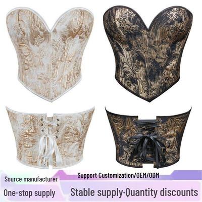 Dámský bandeau top bez ramínek se zlatým potiskem a podporou poprsí