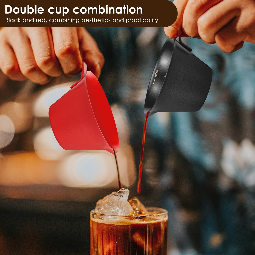 2Pcs Coffee Measuring Cup 304 Stainless Steel Espresso Pouring Cup with 50/ 75/ 100ml Marks Barista Accessories Pouring Cup