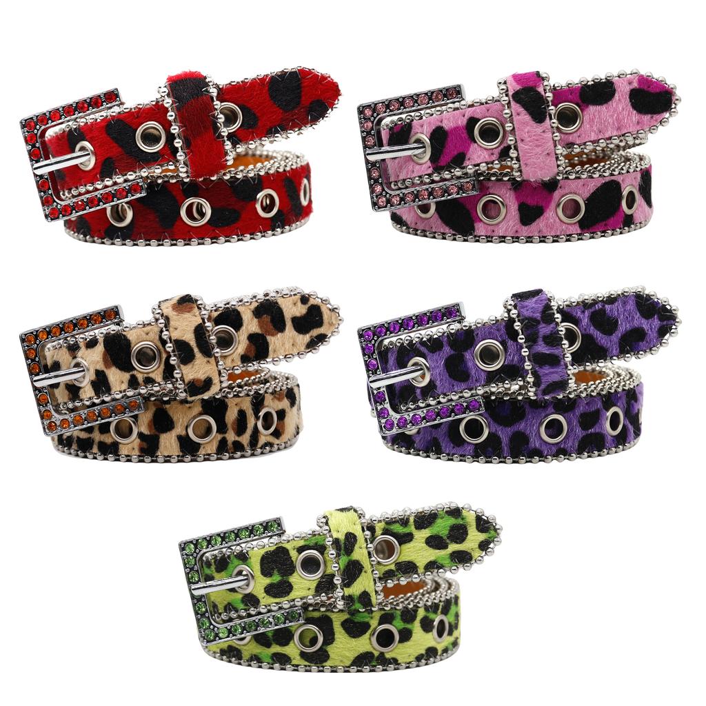 Waist Belt Rhinestones Buckle Leopard Print Chain Costume Belt for Wrap Dress Waist Belt for Suit Skirt Jeans Jewelry