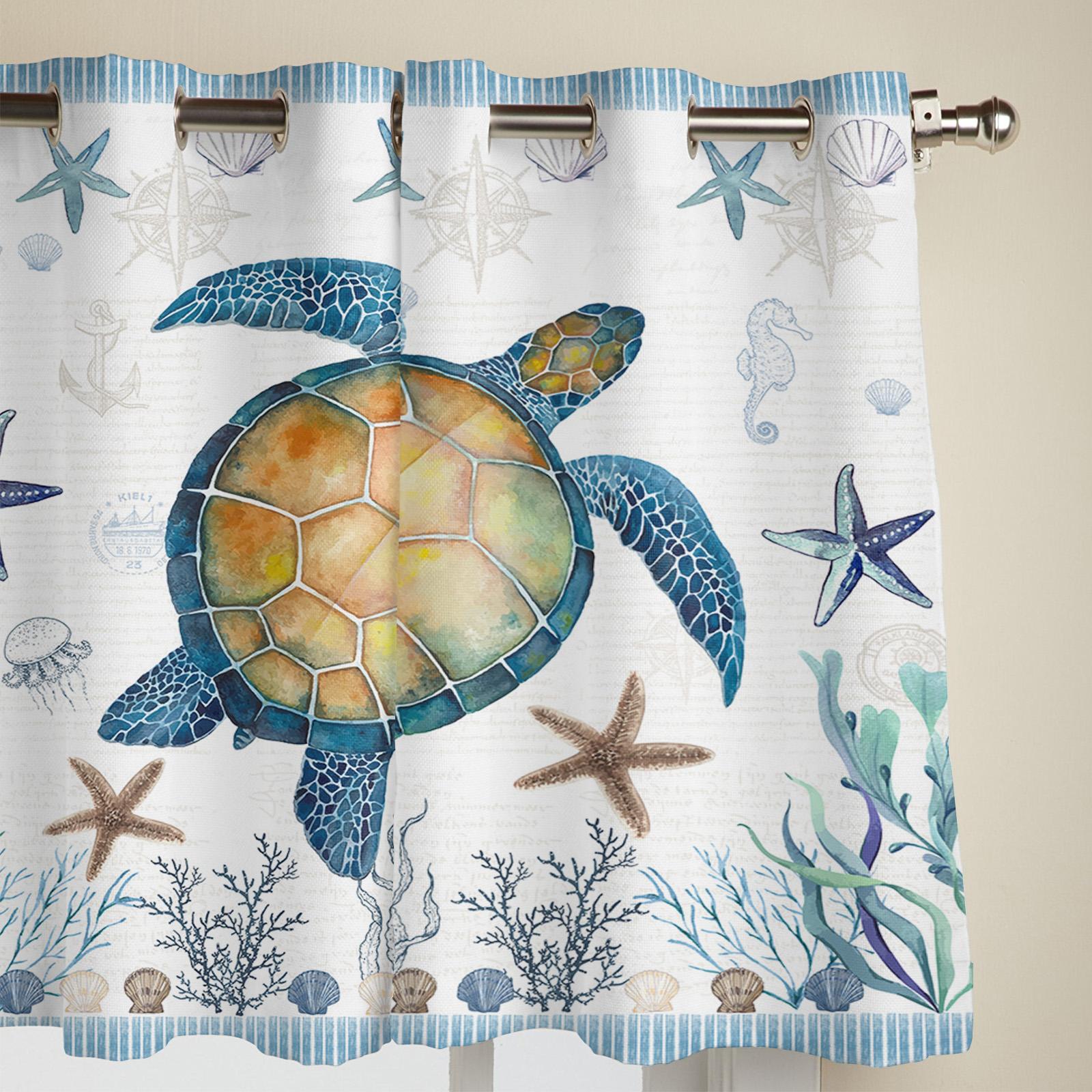 Спальня Кухня Шторы Морская Черепаха Синяя Морская Звезда Ракушка Оконные Шторы Шторы — фото 4