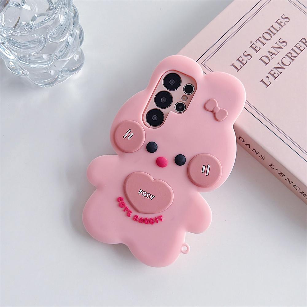 Sweet Kawaii 3D Pink White Bow Bunny Phone Case for SamSung Galaxy S26 Ultra S25 S23 A57 A56 Silicone Cute Rabbit Protect Cover