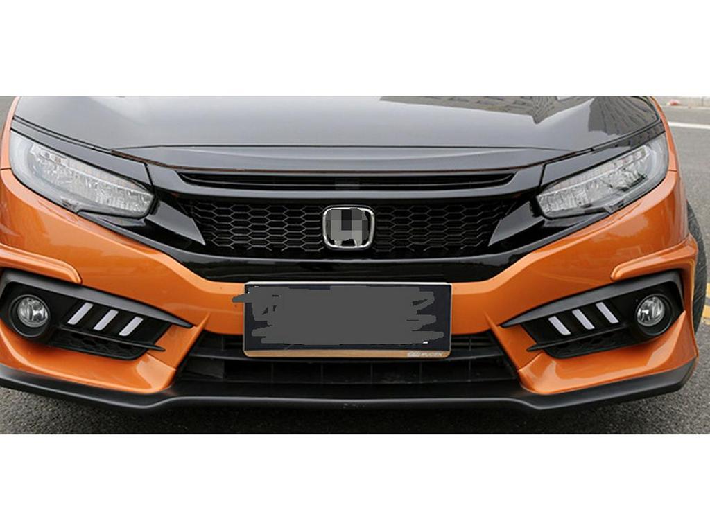 Glossy Black TR Grille & Body Kit for 2016 Civic Type R: Includes Rear Wing, Front Splitter, and Side Skirts.
