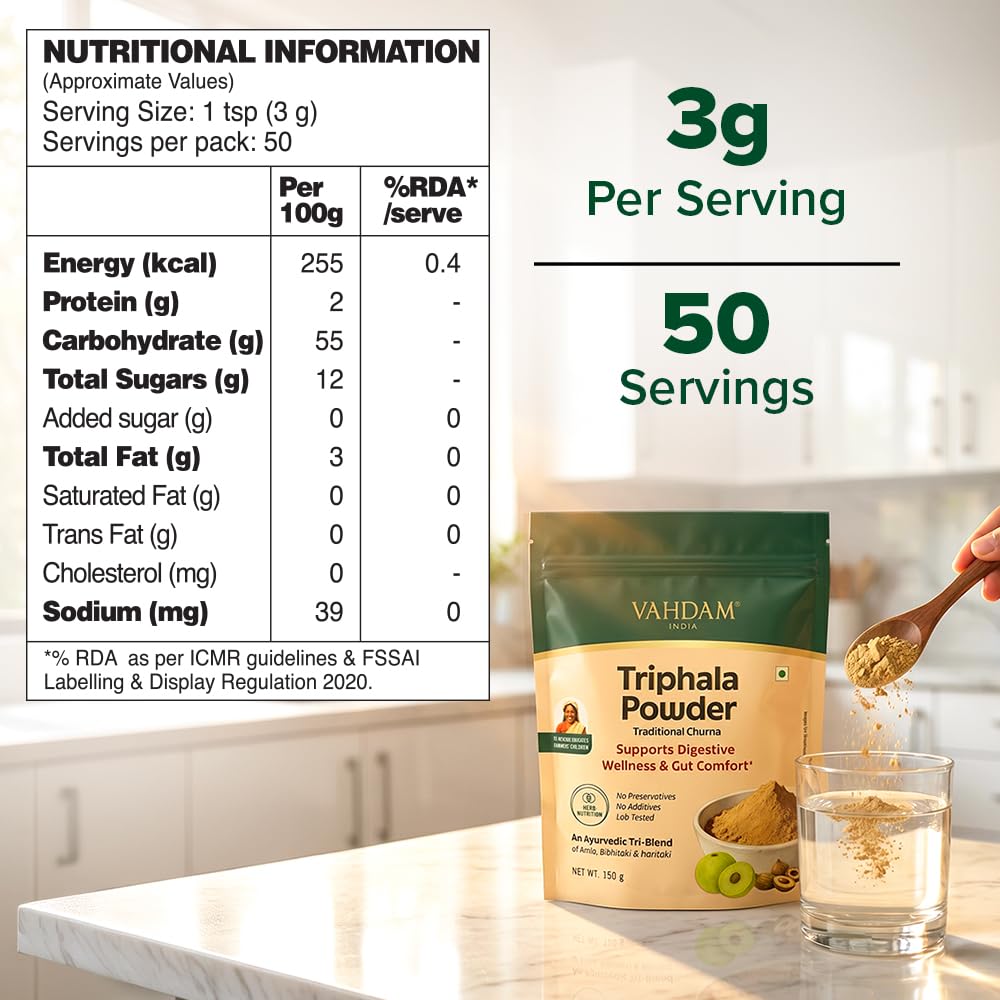 VAHDAM Triphala Powder 150g | Ayurvedic Tri-Blend of Amla, Bibhitaki & Haritaki | Supports Digestive Wellness & Gut Comfort | Non-GMO, Vegan | 50
