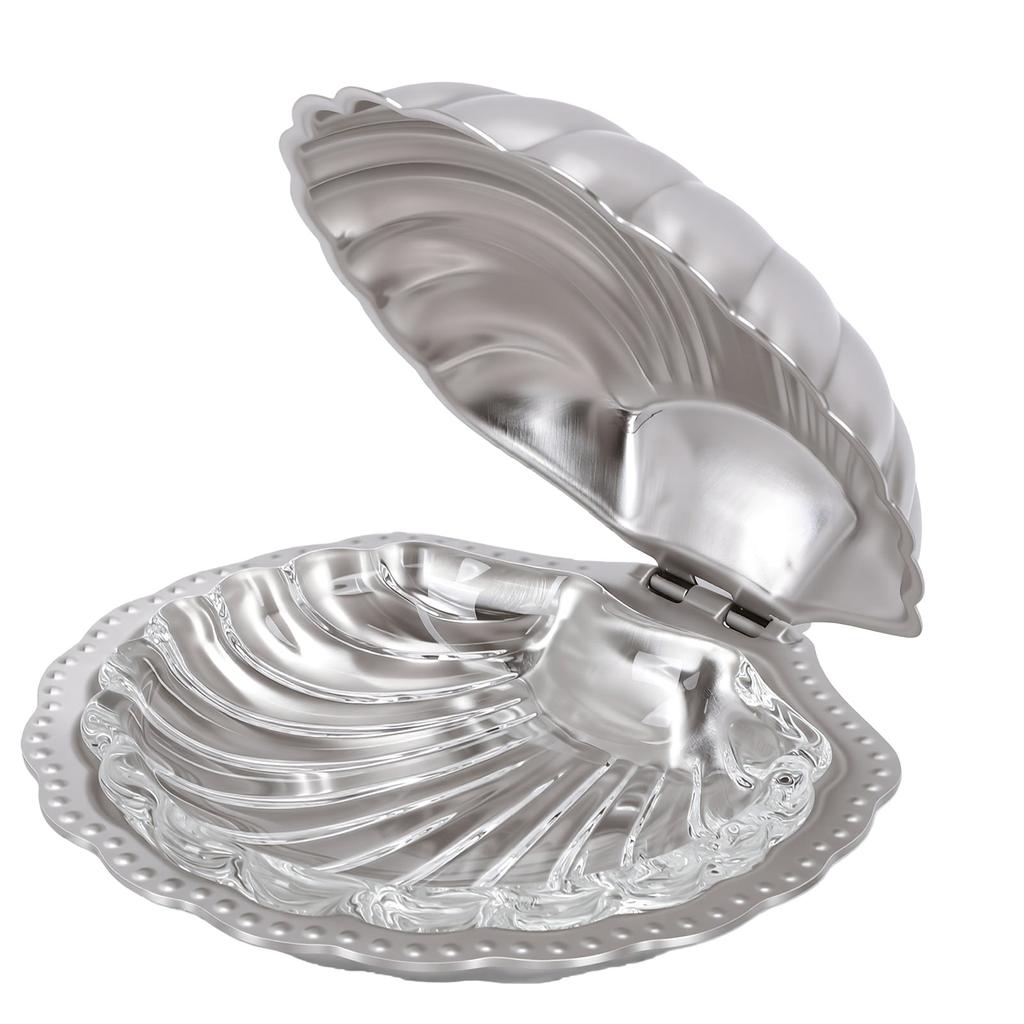 Shell Dish with Spoon Set 304 Stainless Steel Glass Inner Plate for Butter Salad Dressing Easy Cleaning Multi